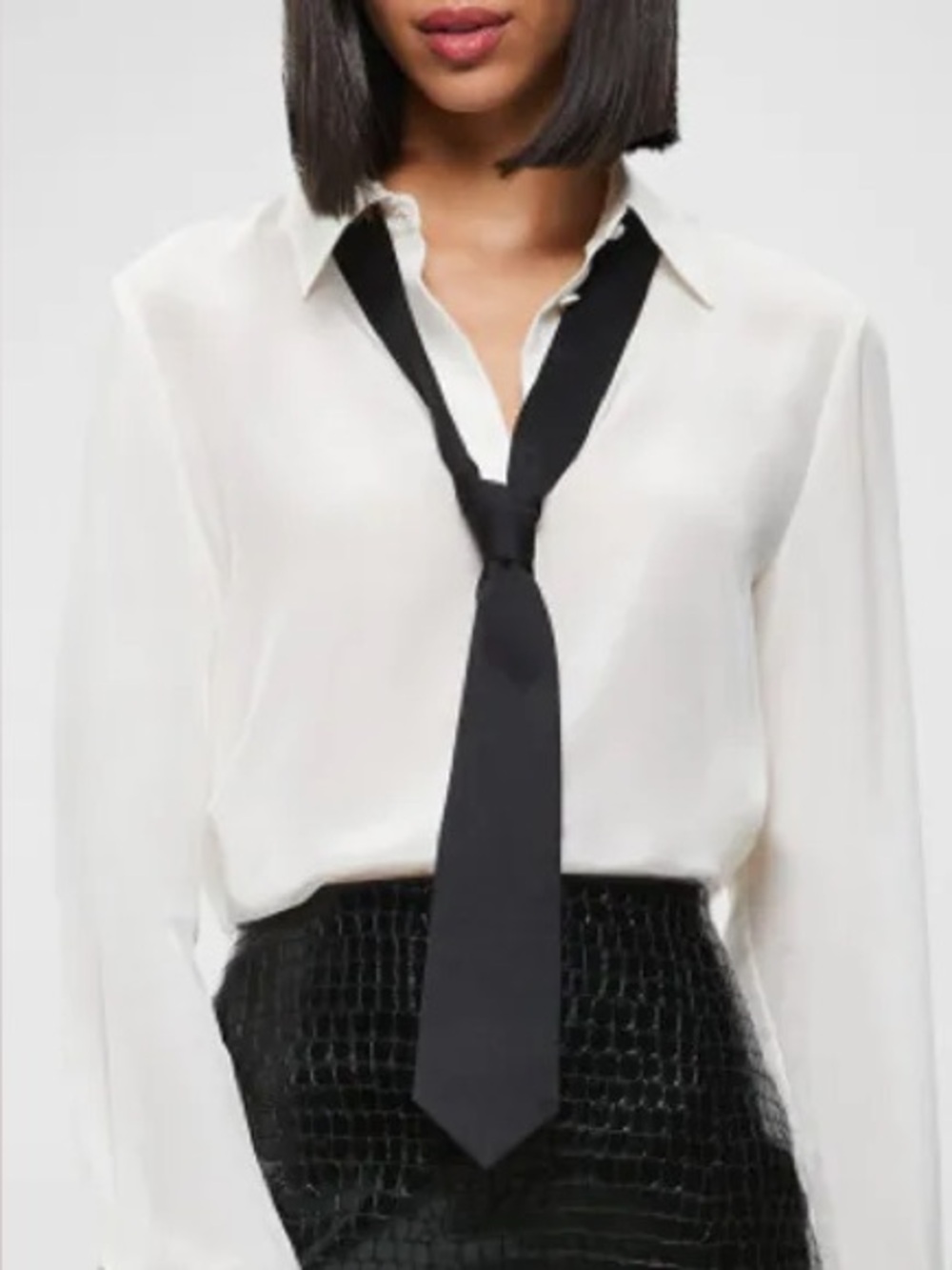 Alice + Olivia Willa Silk Blouse Tie White Large $350